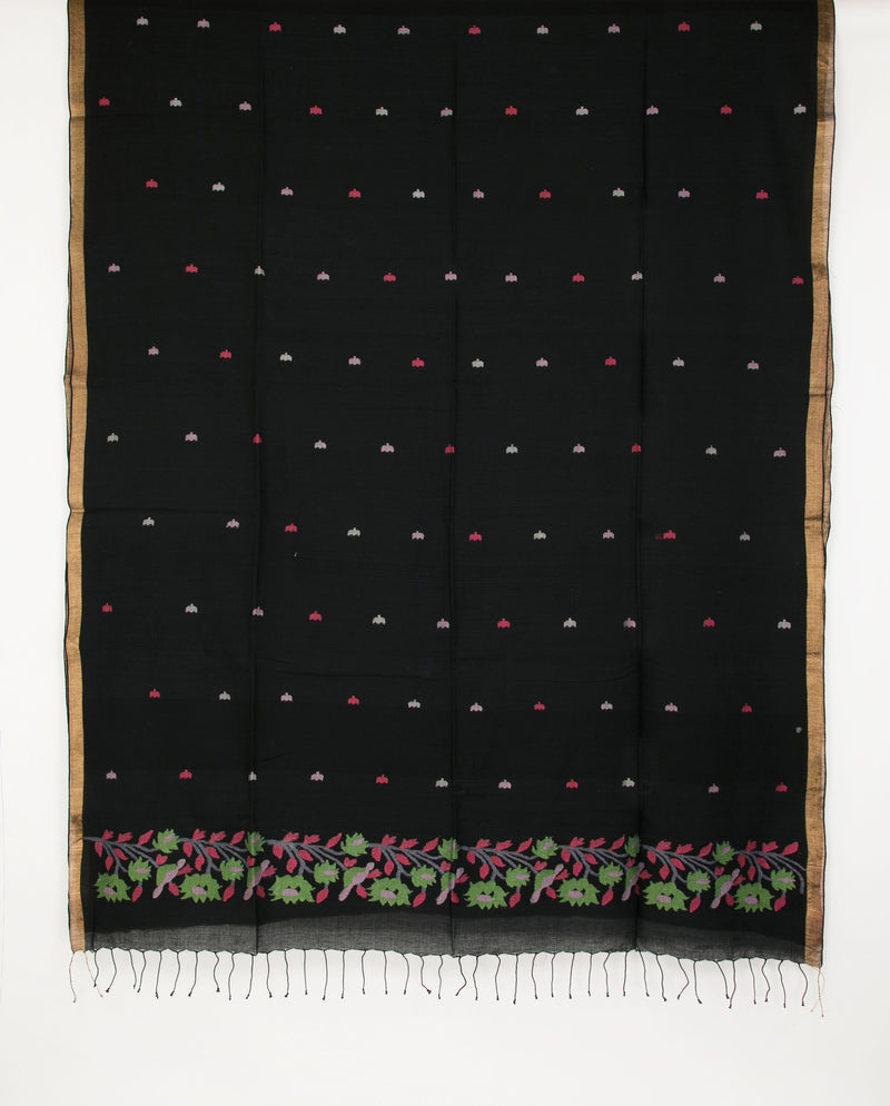 Black floral jamdani khadi cotton saree 