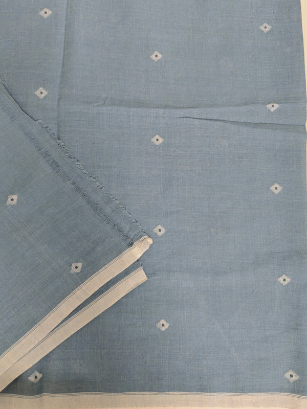 Indigo Handloom Cotton Jamdani Fabric with Small Motifs