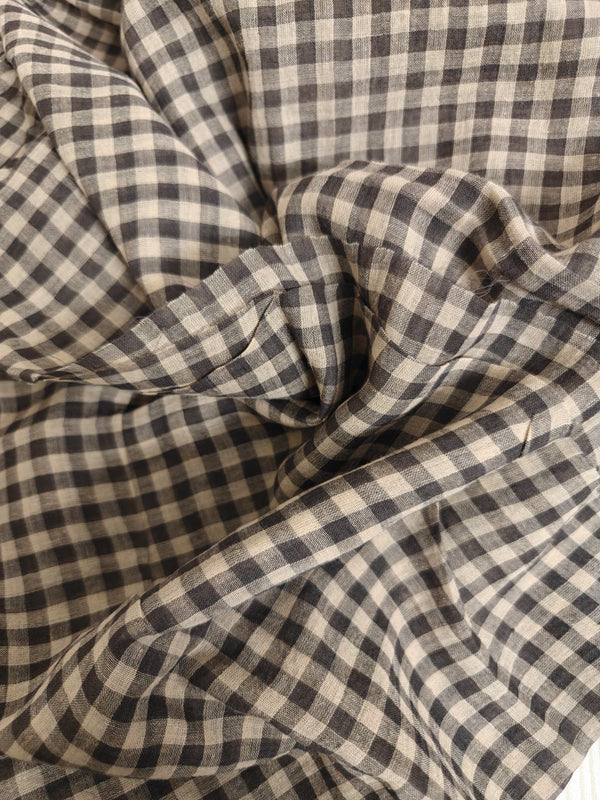 Brown Handloom Cotton Fabric with Woven Checks  - 1.5m
