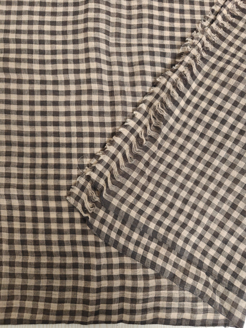 Brown Handloom Cotton Fabric with Woven Checks  - 1.5m