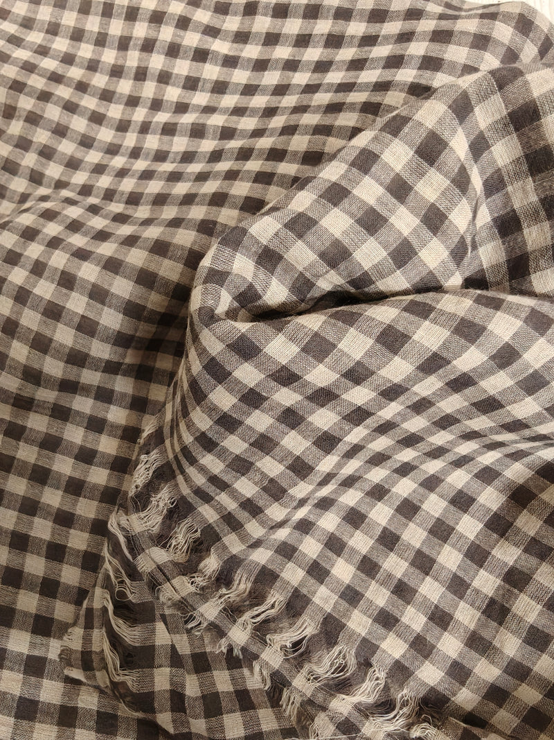 Brown Handloom Cotton Fabric with Woven Checks  - 1.5m