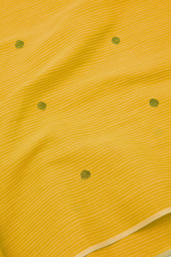 Handwoven yellow cotton Jamdani fabric with black motifs, artisan textile for crafts and blouses.