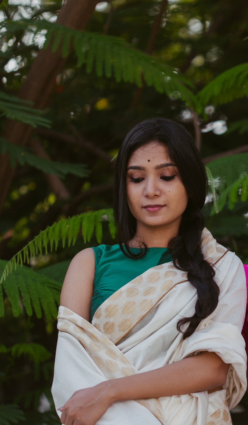 Chanderi silk saree with elegant golden designs