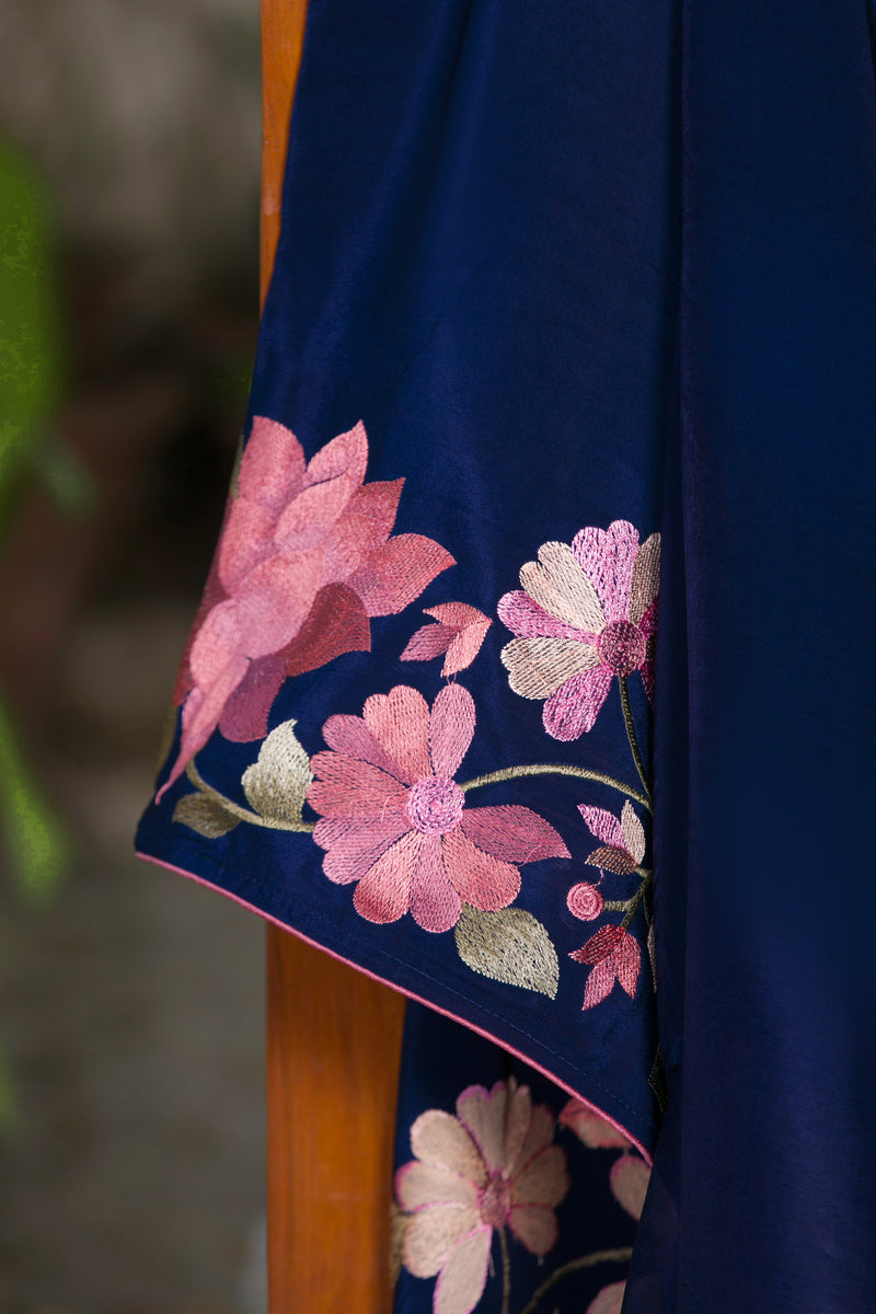 Chic Rosealine Blue Organza Saree with Floral Borders for Women