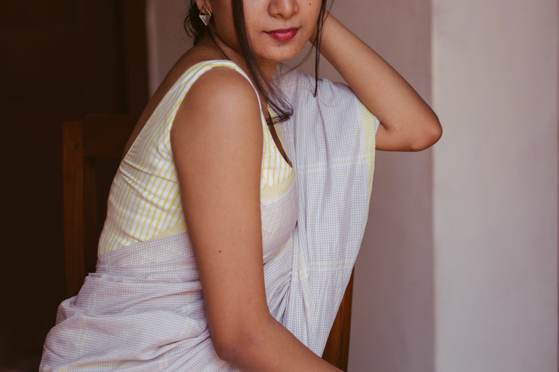 Close-up of handwoven silk cotton saree with intricate design