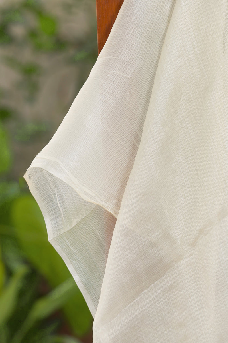 Creamy Kota Silk Saree with Vibrant Floral Embroidery