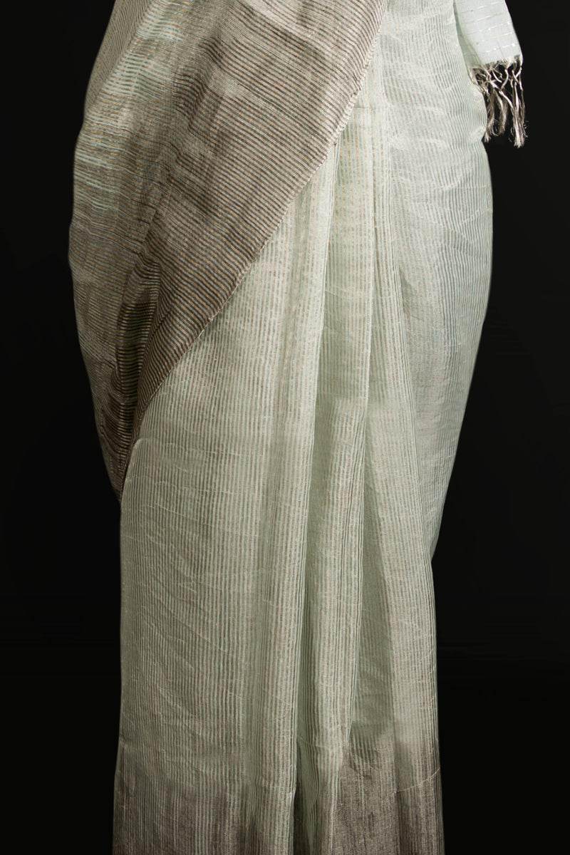 Designer blue linen tissue saree with subtle sheen for party and office wear