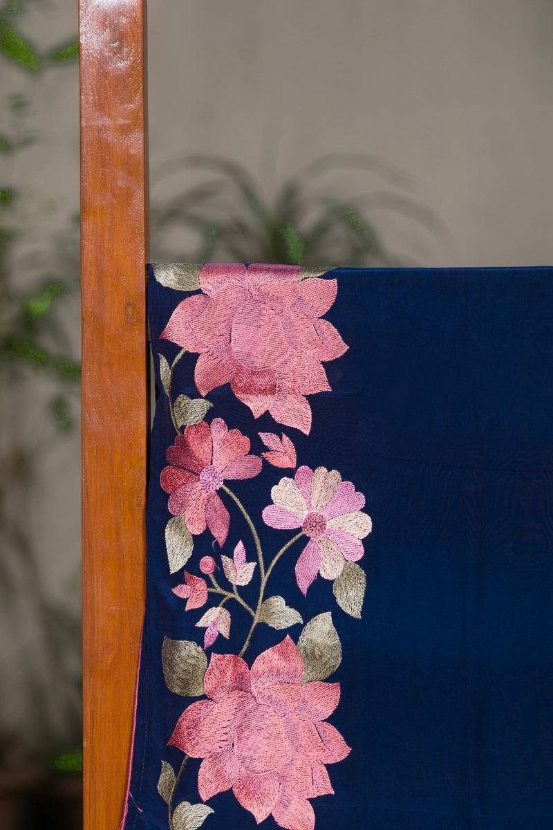 Designer Rosealine Blue Organza Saree with Floral Detailing
