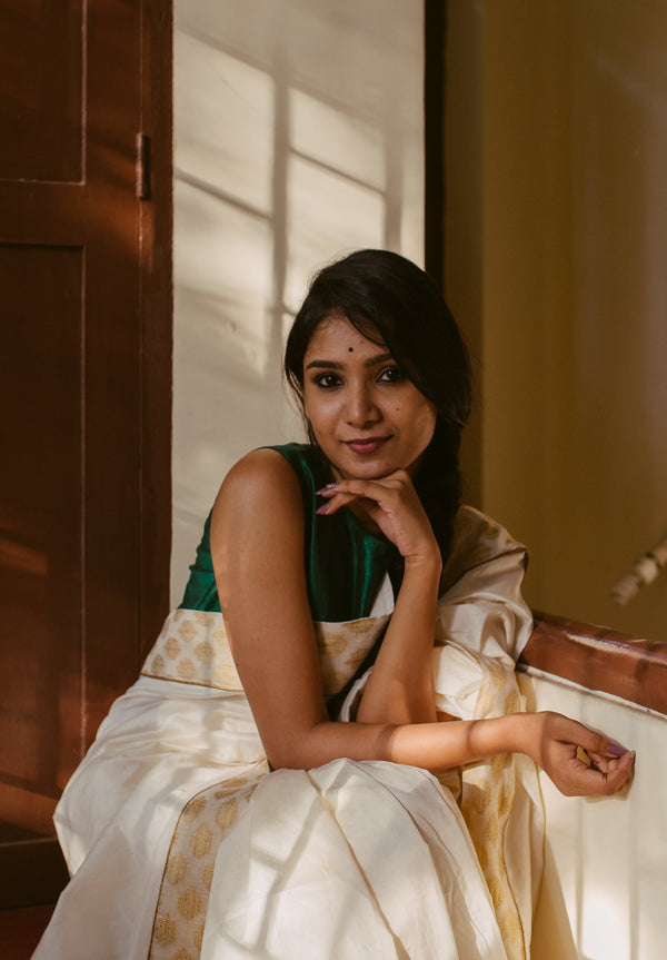 Elegant Chanderi Silk Saree in golden hour lighting