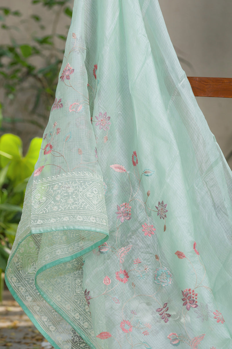 Elegant Green Kota Silk Saree with Intricate Border