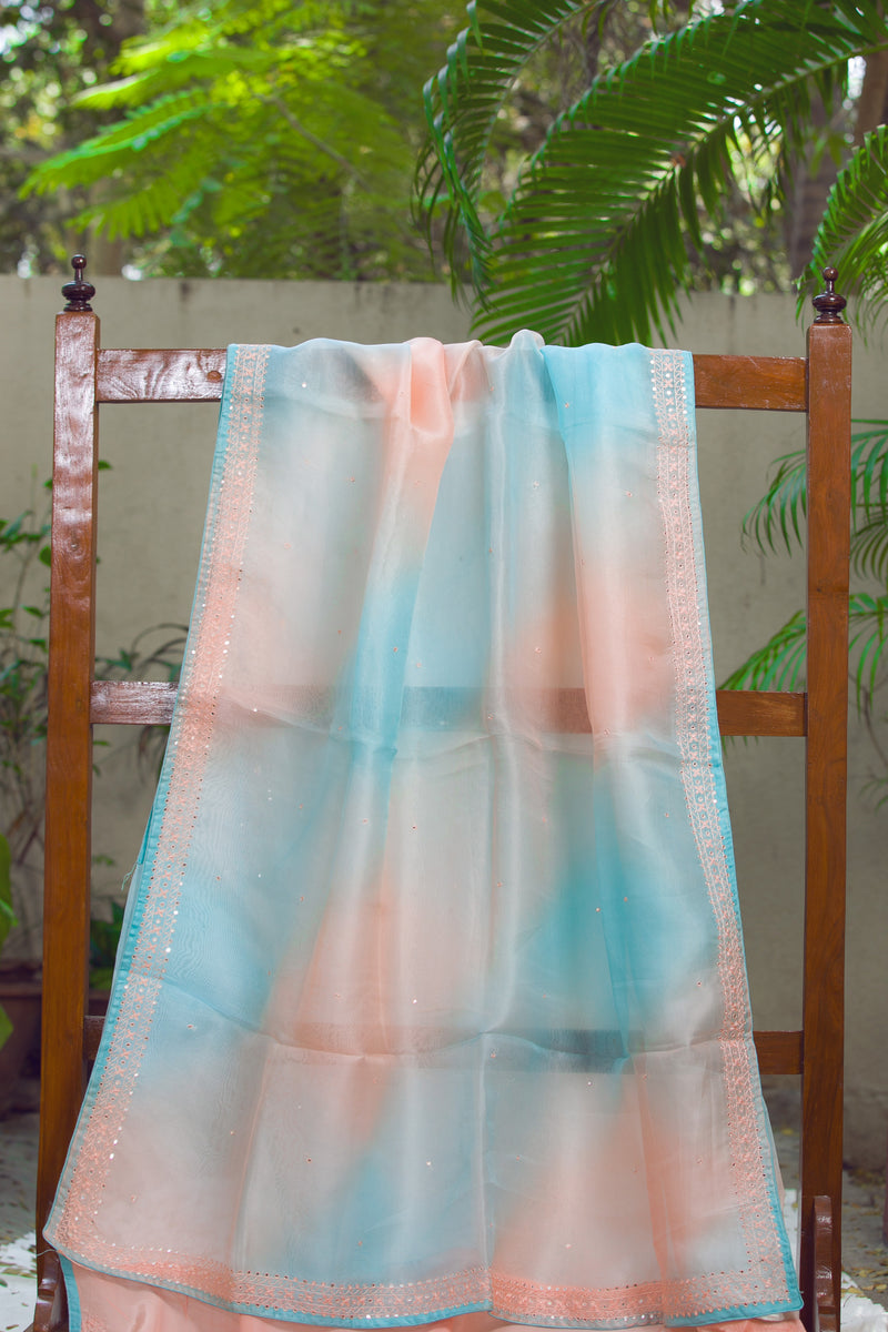 Elegant Stardust Organza Silk Saree with Intricate Border Detail