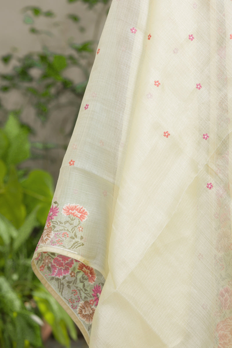 Exquisite Kota Silk Saree with Handcrafted Floral Motifs