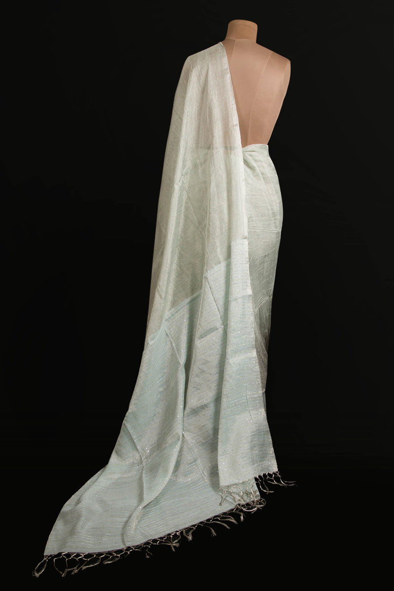 Handloom linen tissue saree in blue with soft metallic finish