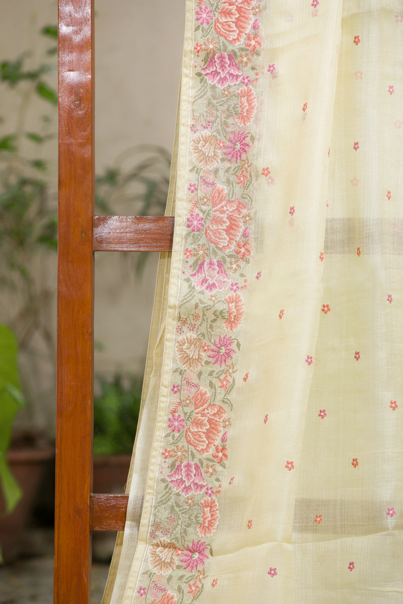 Kota Silk Saree with Detailed Floral Work and Embroidery