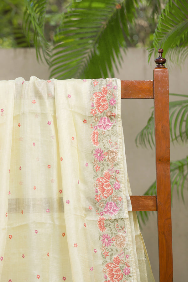 Kota Silk Saree with Floral Embroidery and Elegant Border