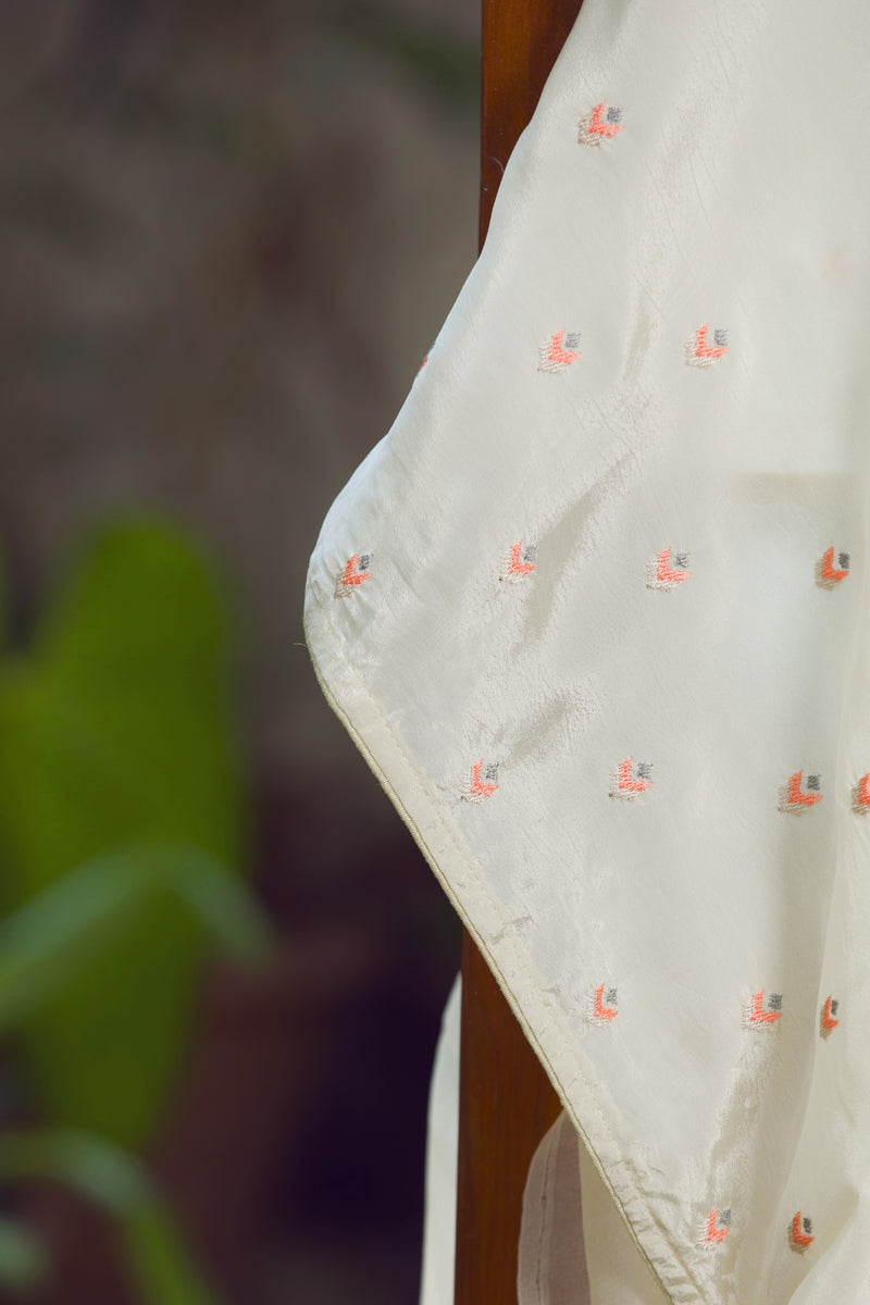 Light Beige Pure Bliss Saree with Floral and Geometric Embroidery