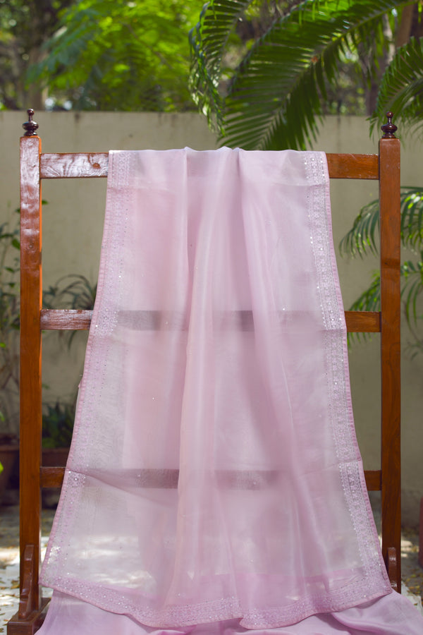 pink designer organza saree