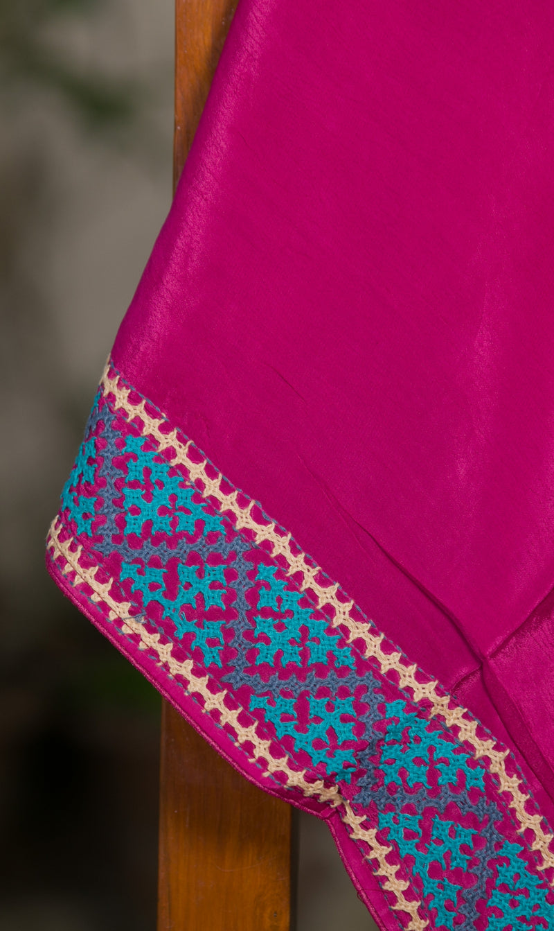 Soft Pink Organza Saree with Beautiful Kutch Embroidery Detailing