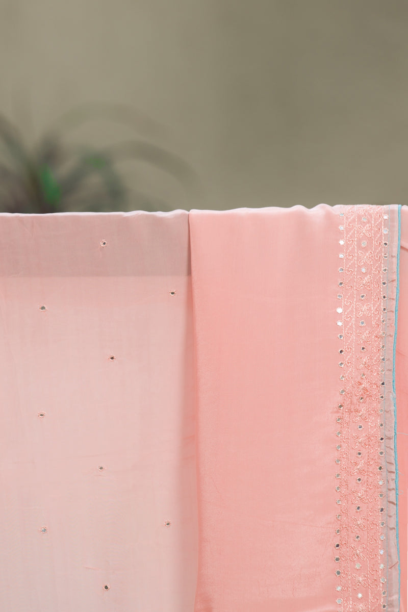 Stunning Stardust Organza Saree with Peach and Blue Ombre Effect