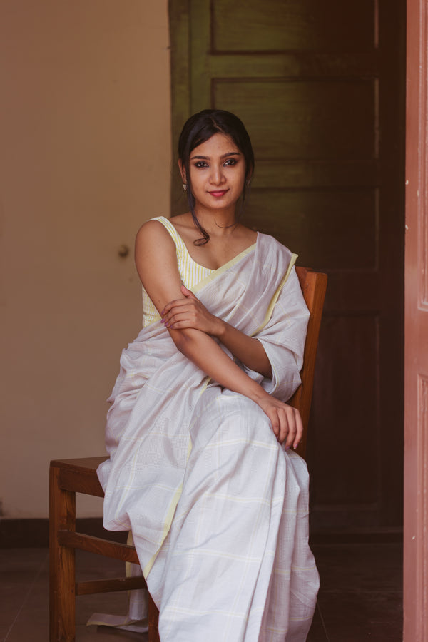 Elegant summer handwoven silk cotton saree in soft pastel hues