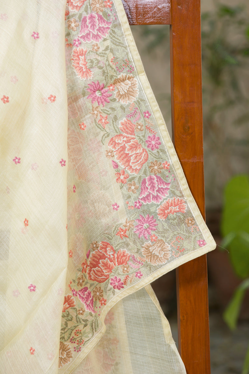 Sweet Summer Yellow Kota Silk Saree with Beautiful Floral Design
