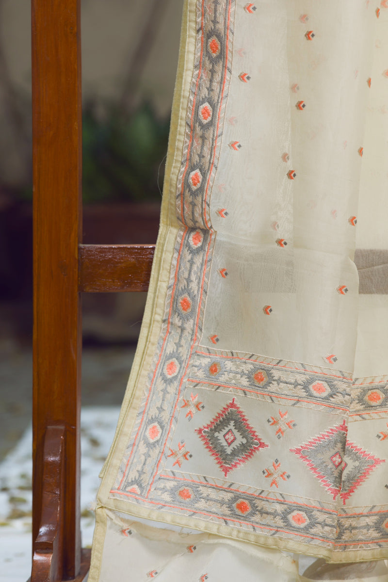 Traditional Indian Silk Organza Saree with Floral Embroidery