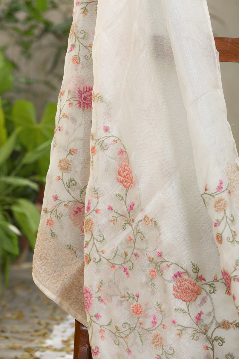 Traditional Kota Silk Saree with Delicate Pink Floral Design