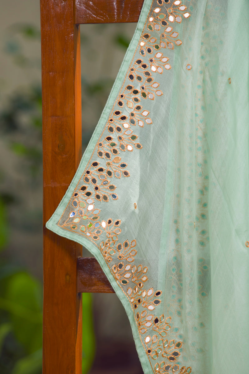 Traditional Moroccan Green Organza Saree with Gold Sequin Work